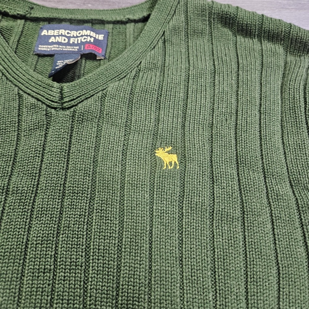 Abercrombie Fitch Chunky Knit Sweater Women XL Green Moose Y2K Slouch Sleeve - Picture 4 of 7